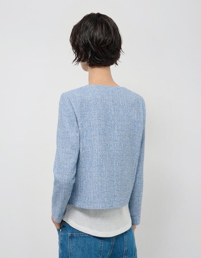 Chaqueta corta tweed tonos azules