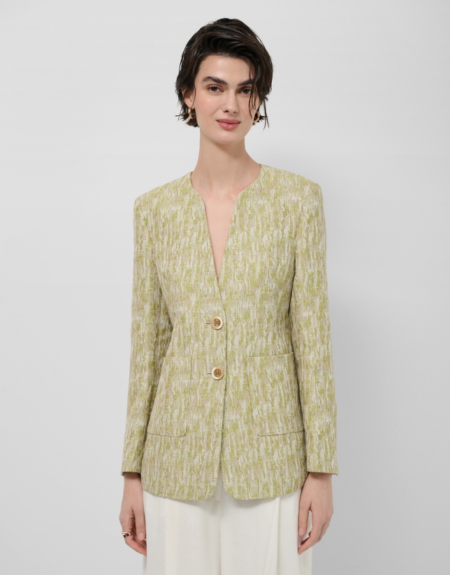 Chaqueta jacquard lino/algod&oacute;n verde musgo