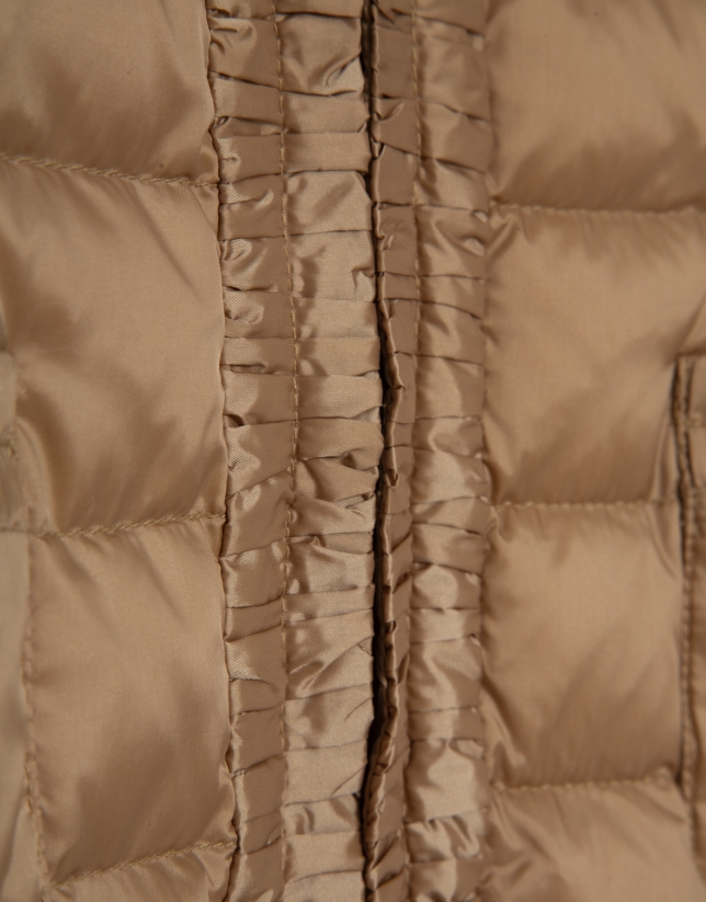 Camel four-pocket quilted down jacket