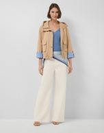 Camel technical fabric jacket with blue interior