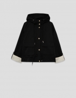 Black technical fabric jacket with camel interior