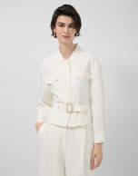 Short jacket in off-white linen blend