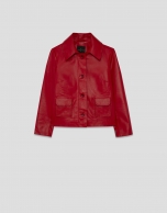 Red nappa leather jacket with topstitching