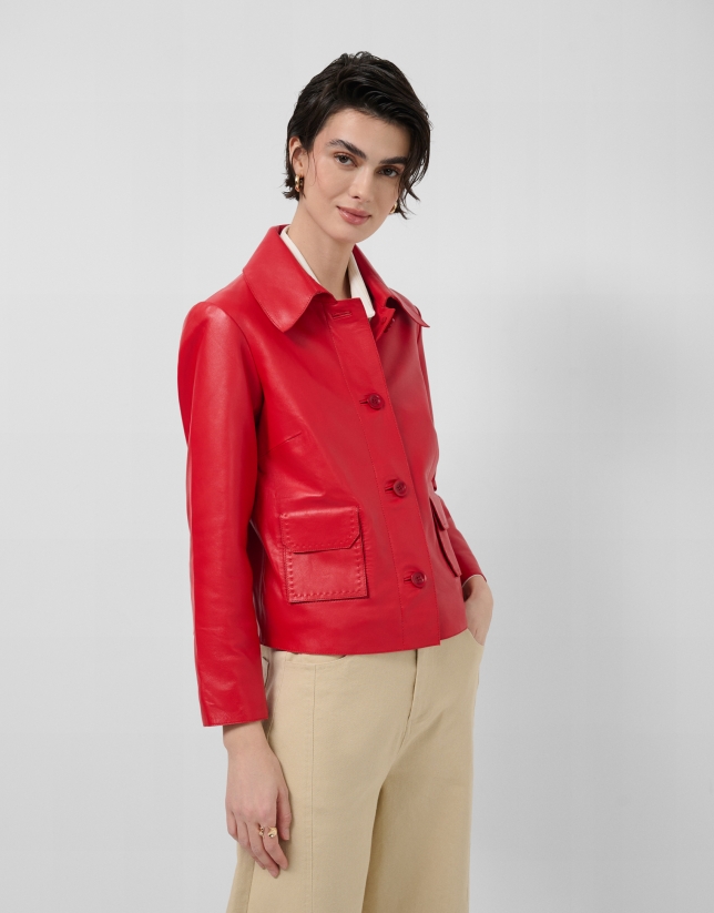 Chaqueta napa roja con pespuntes