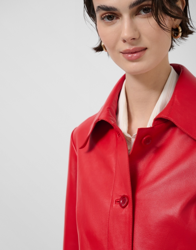 Red nappa leather jacket with topstitching