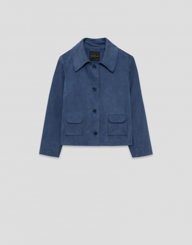 Blue suede jacket with stitching