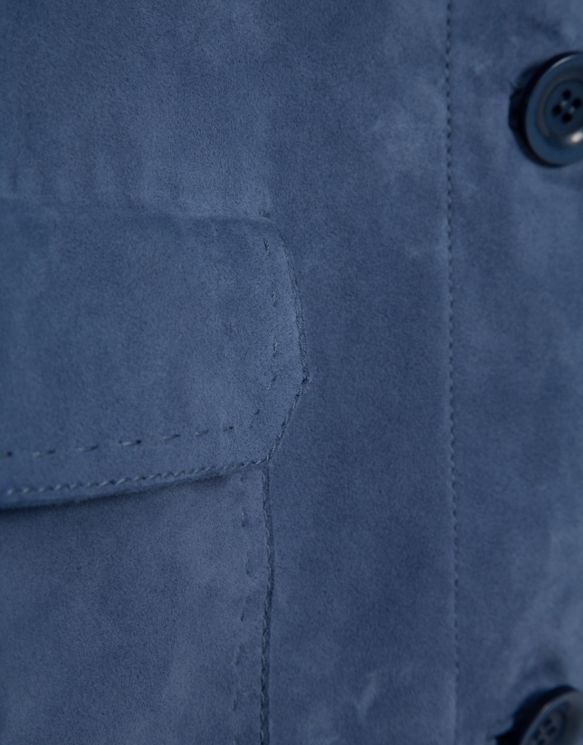 Blue suede jacket with topstitching