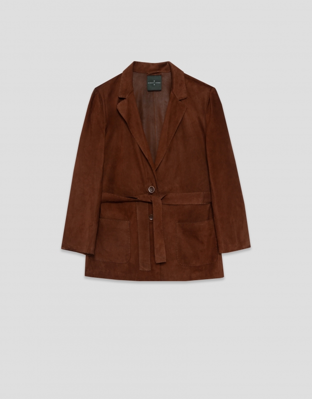 Brown suede jacket with belt