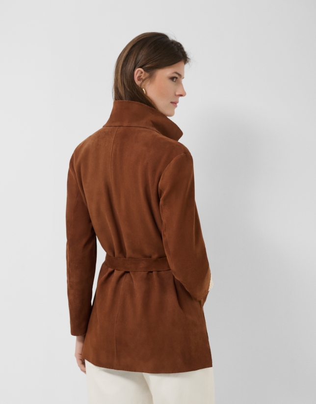 Brown suede jacket with belt