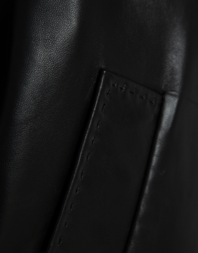 Short black nappa leather jacket with mandarin collar