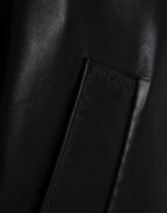 Black nappa leather short jacket with mandarin collar