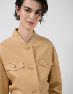 Camel nappa leather short jacket with belt