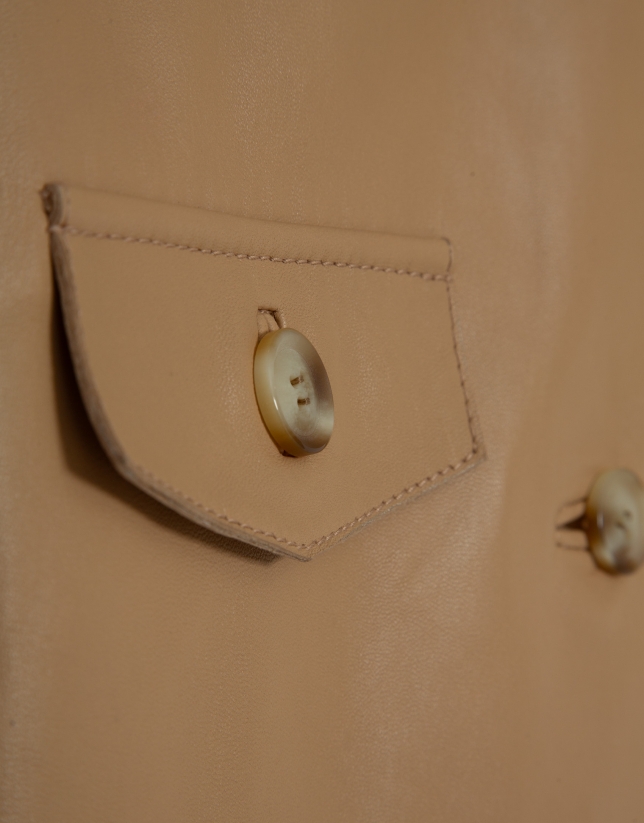 Short camel nappa leather jacket with belt