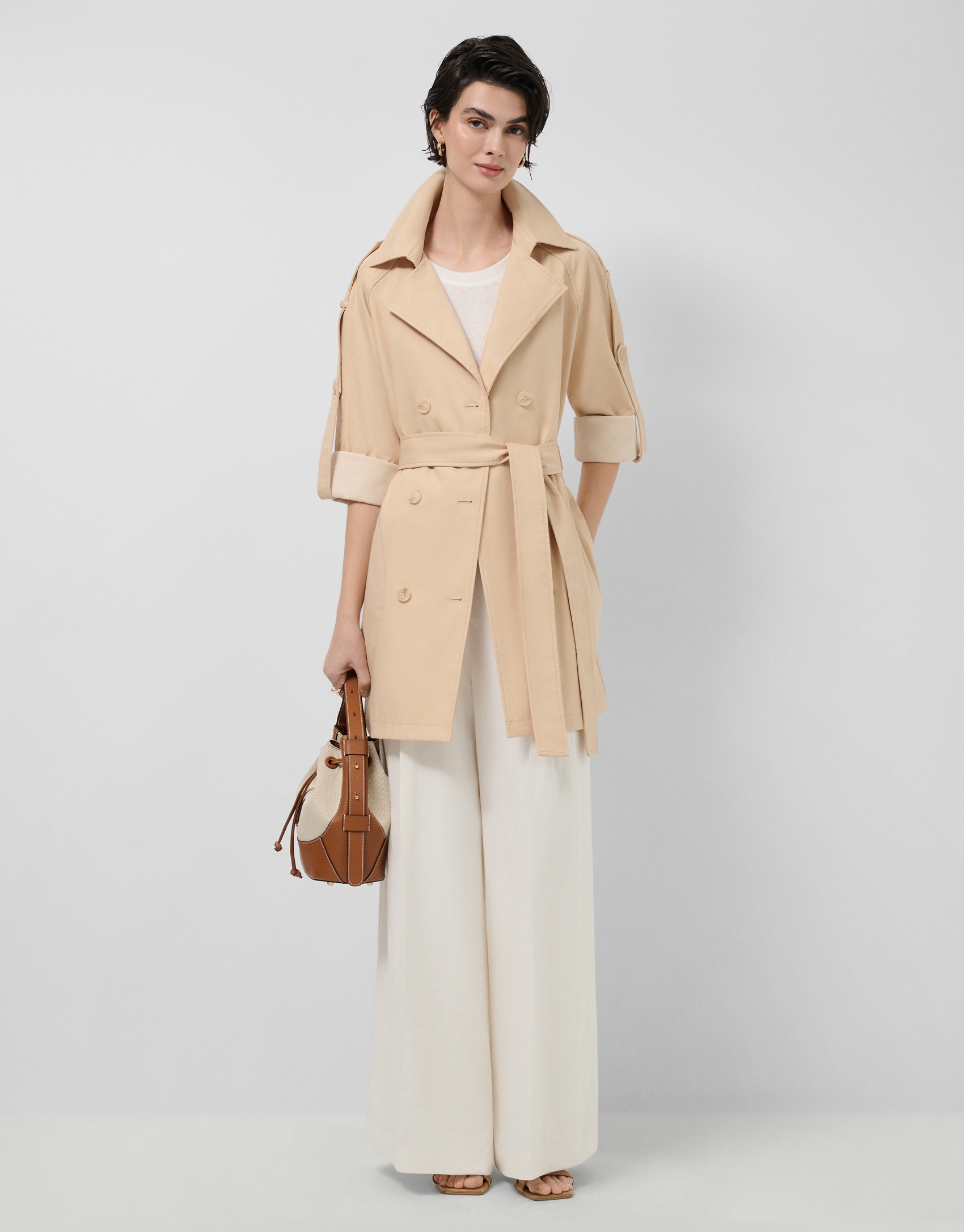 Double-faced cotton camel double-breasted trench coat