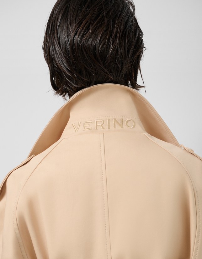 Double-faced cotton camel double-breasted trench coat