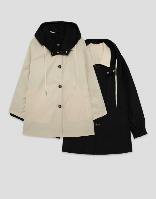 Reversible trench coat in camel/black