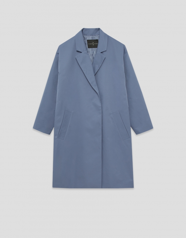 Oversized blue trench coat