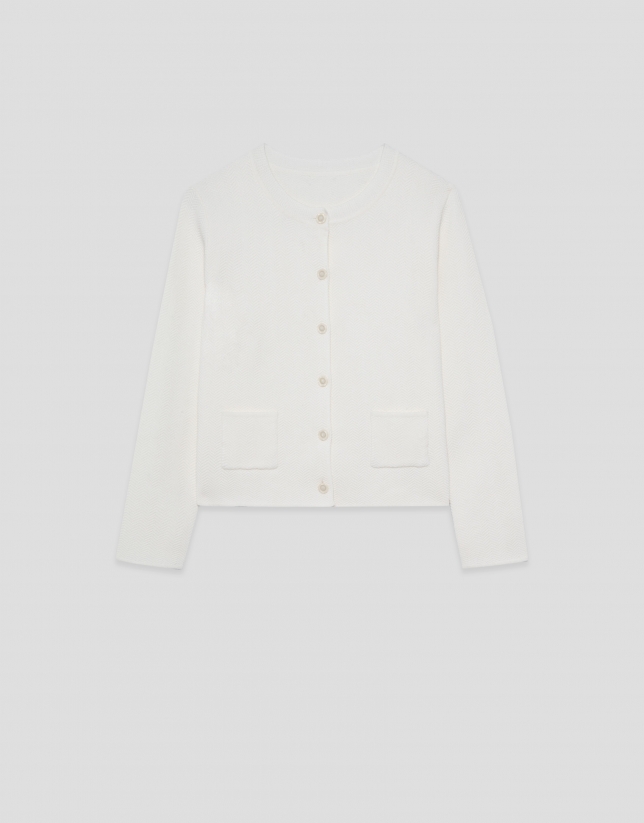 White herringbone jacquard jacket
