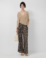 Camel openwork knit cardigan with lurex