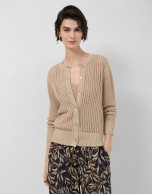 Openwork cardigan with camel lurex