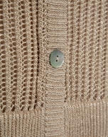 Camel openwork knit cardigan with lurex