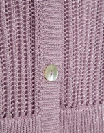 Short openwork knit cardigan with pink lurex
