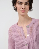 C&aacute;rdigan corto punto calado con l&uacute;rex rosa