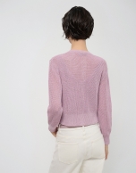 C&aacute;rdigan corto punto calado con l&uacute;rex rosa