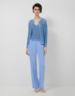 Blue openwork knit cardigan with lurex