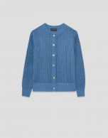 Blue openwork knit cardigan with lurex