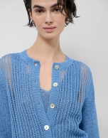 Openwork knit cardigan with blue lurex