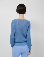 Openwork knit cardigan with blue lurex