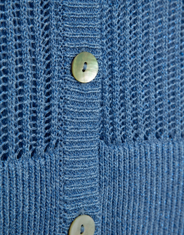 Openwork knit cardigan with blue lurex