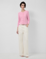 Pink bobble knit short jacket with appliqu&eacute;s