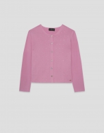 Pink bobble knit short jacket with appliqu&eacute;s