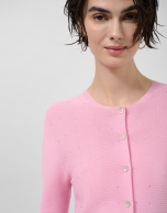 Pink bobble knit short jacket with appliqu&eacute;s