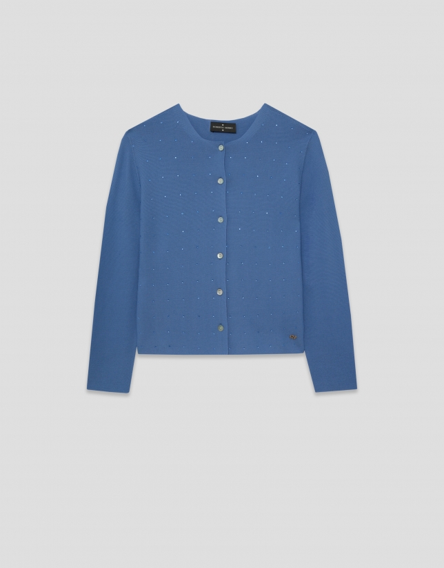 Light blue bobble knit short jacket with appliqu&eacute;s