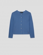 Light blue bobble knit short jacket with appliqu&eacute;s