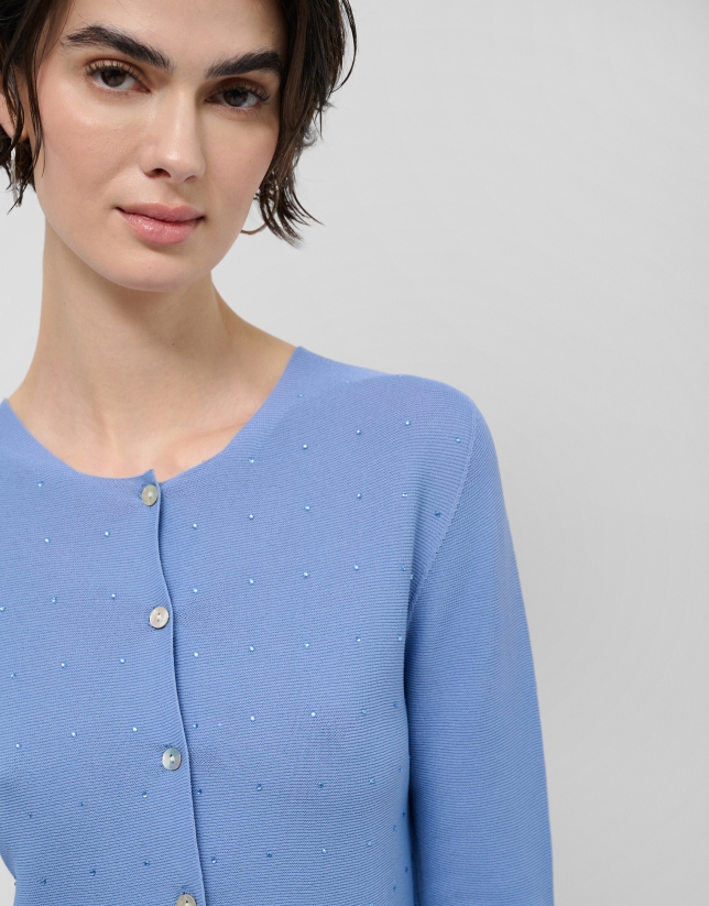 Light blue bobble knit short jacket with appliqu&eacute;s