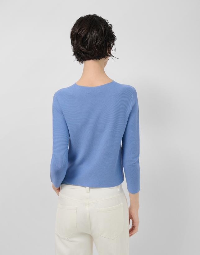 Light blue bobble knit short jacket with appliqu&eacute;s