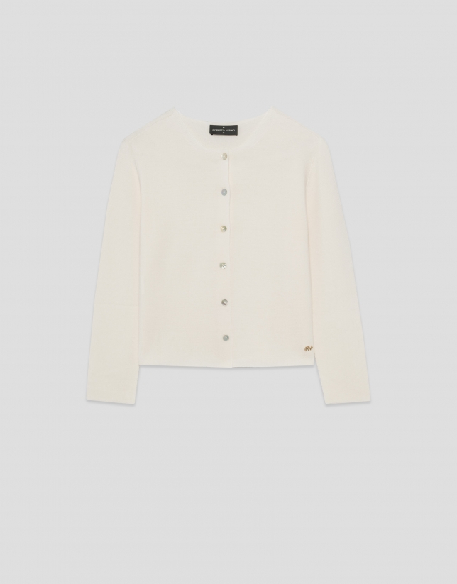 Short ecru bobble knit jacket