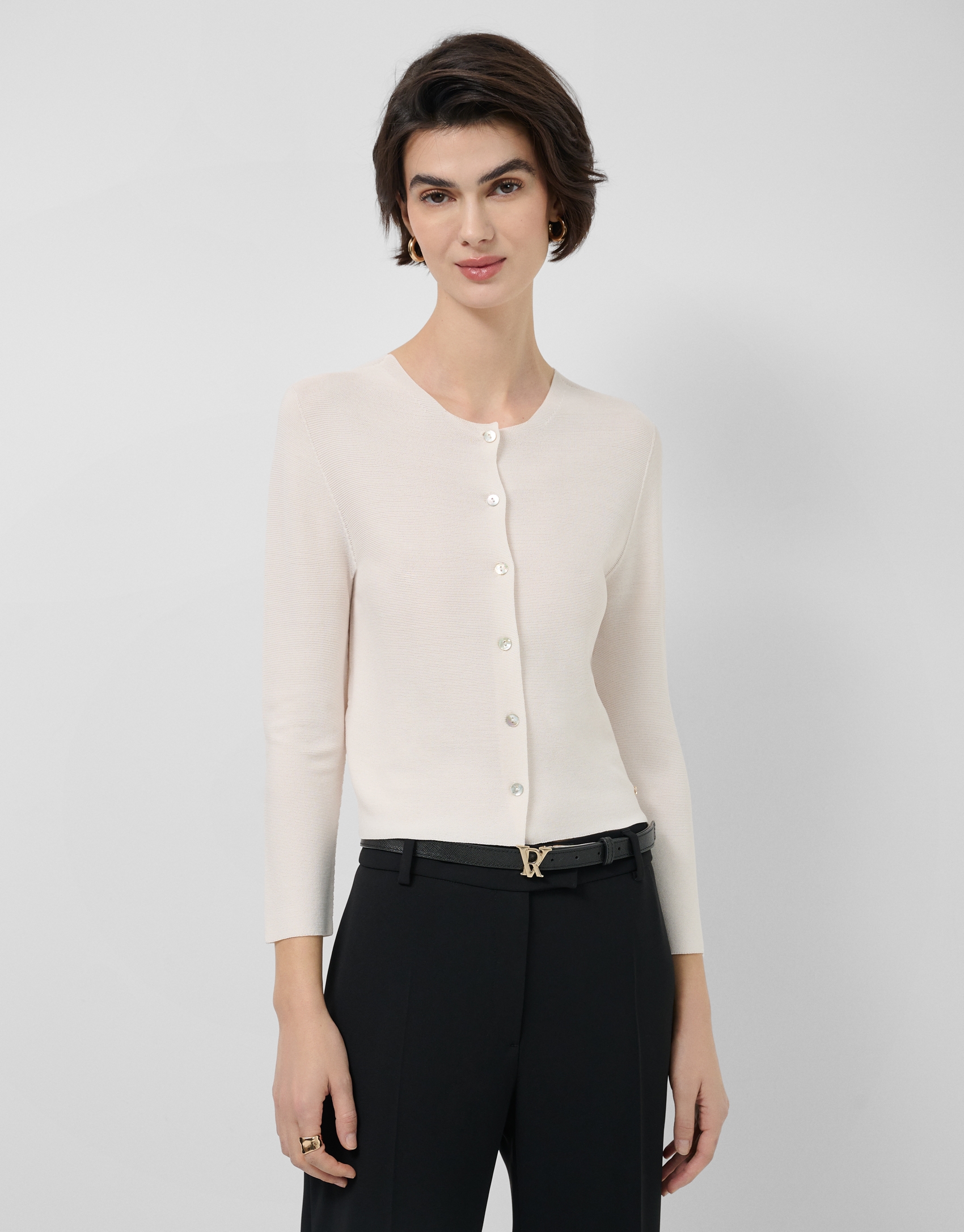 Short ecru bobble knit jacket