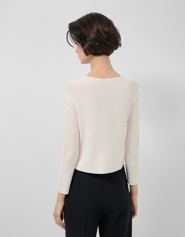 Short ecru bobble knit jacket