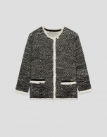 Black and white structured cotton knit jacket