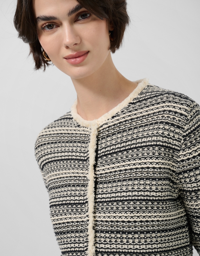 Black and white structured cotton knit jacket