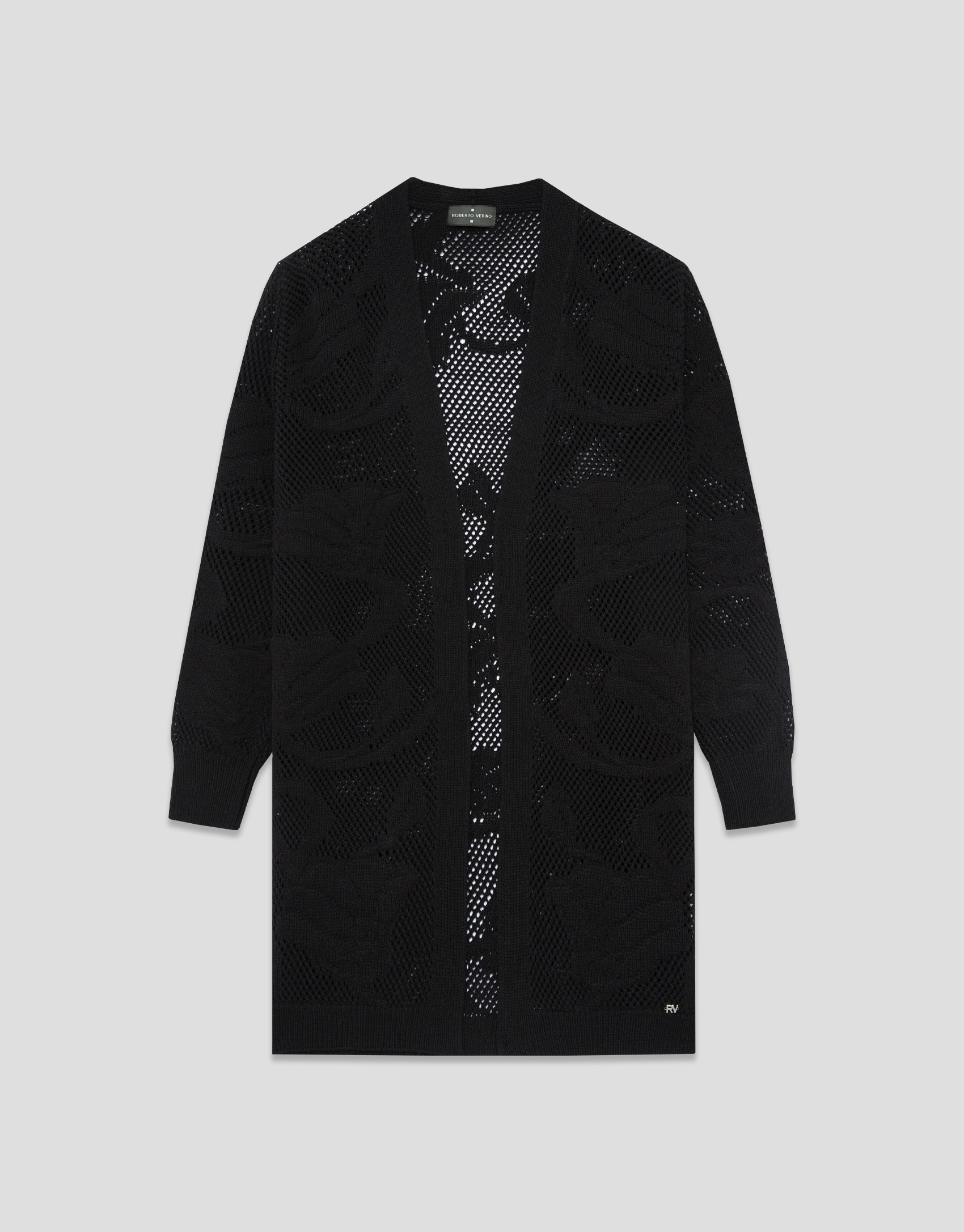 Long black jacket with floral cut-outs