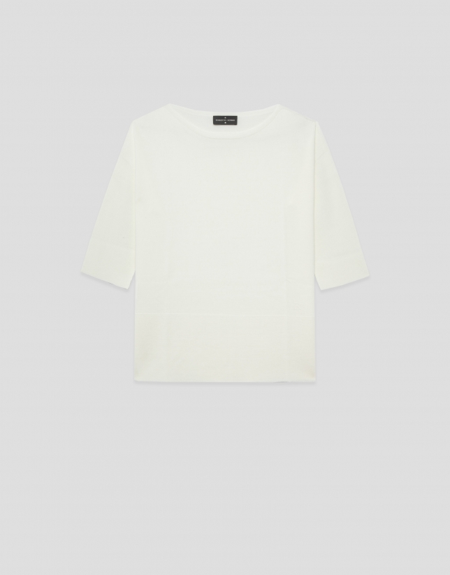 Ecru seamless three-quarter sleeve jumper