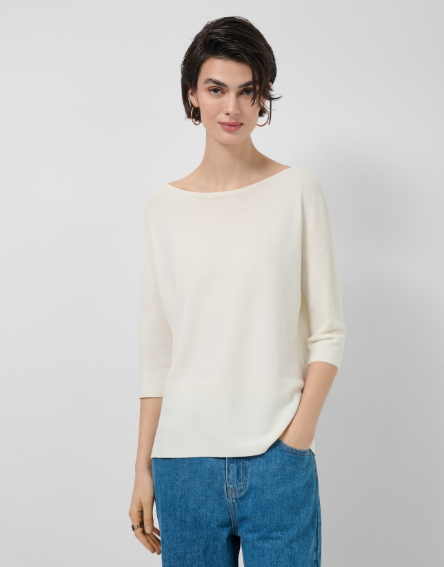 Ecru seamless three-quarter sleeve jumper