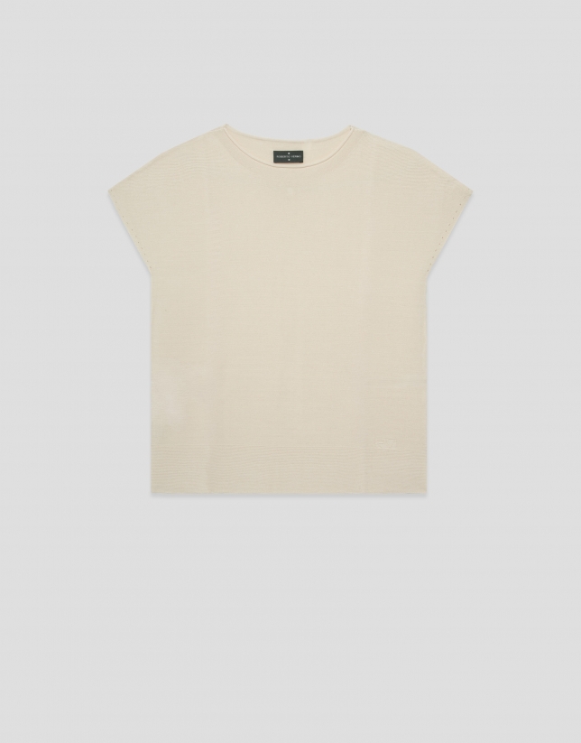 Beige fine knit batwing sleeve jumper