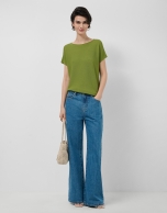 Green fine knit batwing sleeve jumper